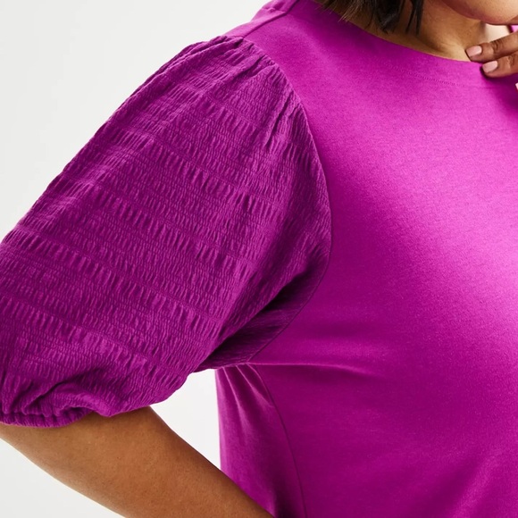 Ultra Cute Women’s Croft & Barrow Smocked Sleeve Bateau Top In Magenta Size 3X - Picture 4 of 7
